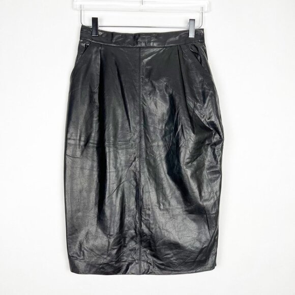 NWT Vintage Synergy Genuine Leather Midi Pencil Skirt w/Pockets. Black. Size 10 - Picture 14 of 14